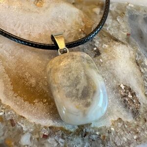 3116 Natural Stone Pendant Necklace on Black Cord